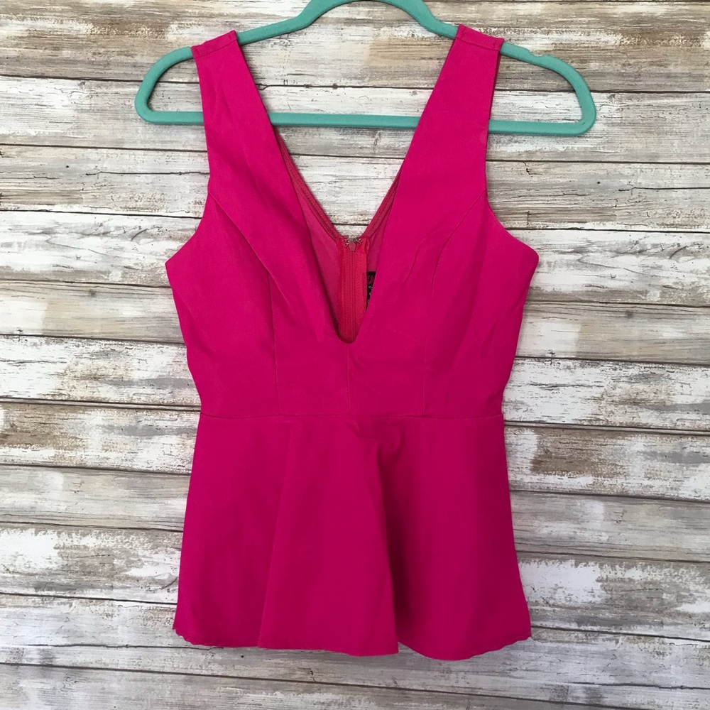 Hot pink body central peplum v-neck tank top